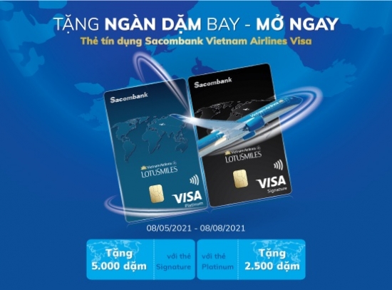 Tặng ngàn dặm bay cho khách hàng mở thẻ tín dụng Sacombank Vietnam Airlines Visa