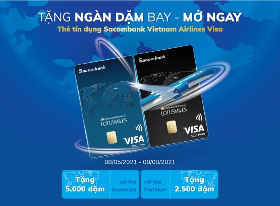 tang ngan dam bay cho khach hang mo the tin dung sacombank vietnam airlines visa