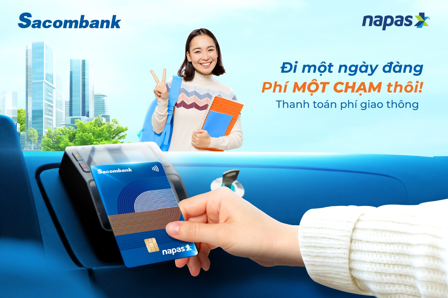 sacombank trien khai thanh toan ve xe buyt qua the napas