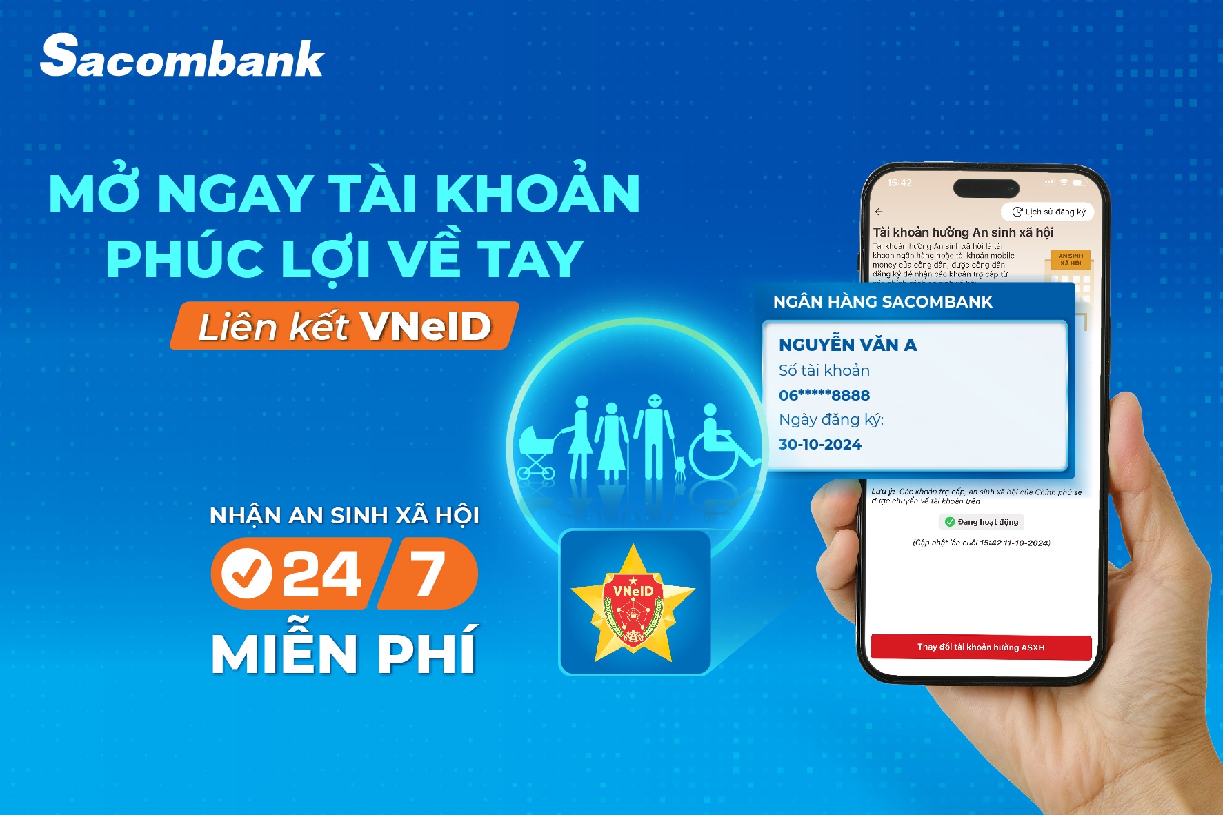 de dang lien ket tai khoan sacombank vao ung dung vneid nhan an sinh xa hoi