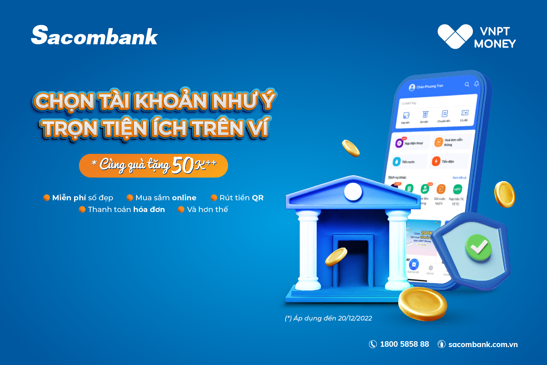 Mở tài khoản Sacombank trên ứng dụng VNPT Money chọn tài khoản như ý – trọn tiện ích trên ví