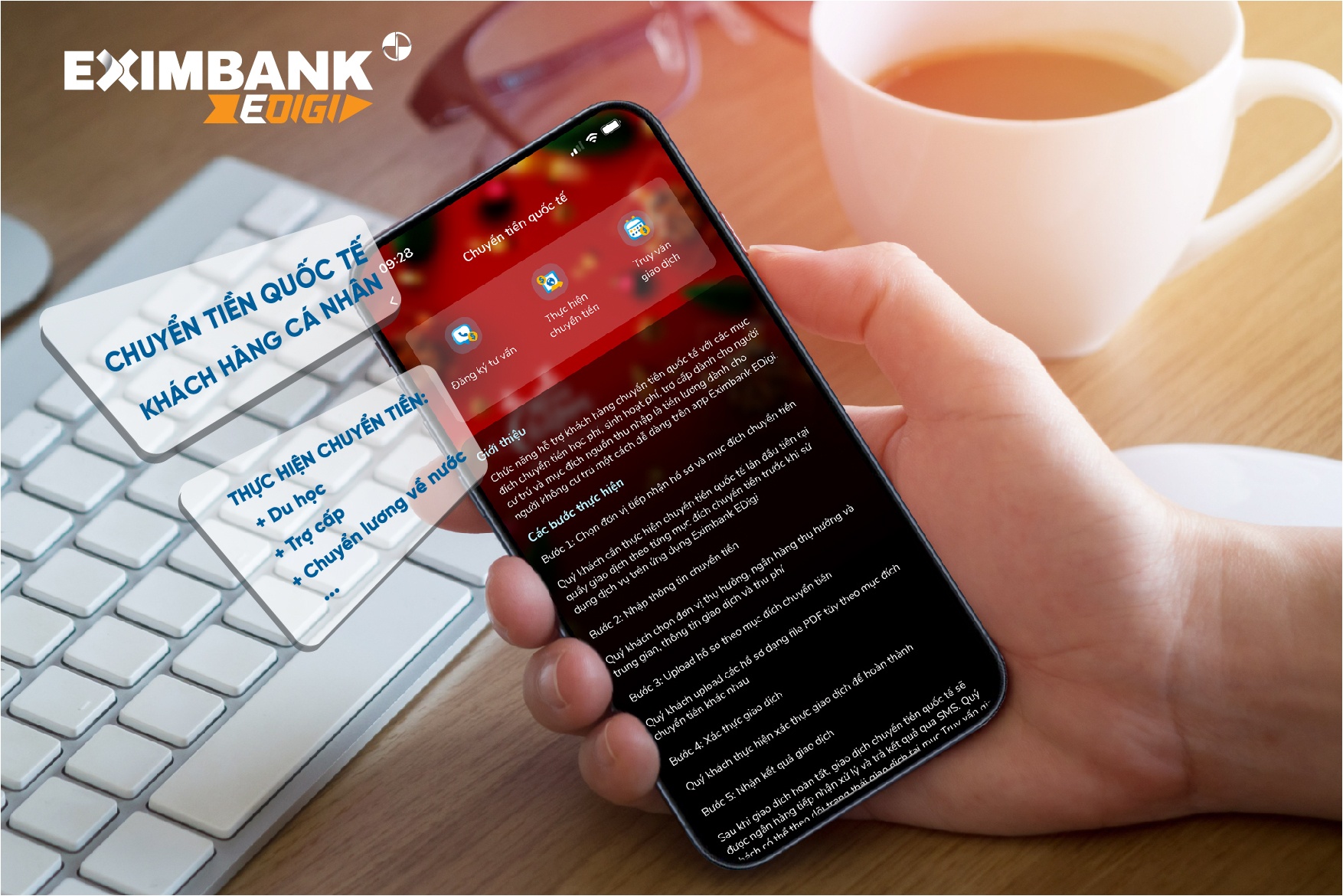 chuyen tien quoc te online tren app eximbank edigi
