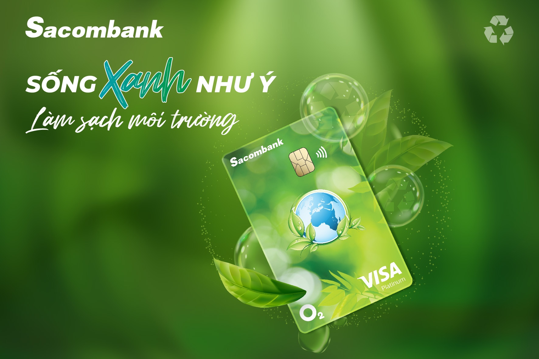 ra mat the sacombank visa platium o2 huong den tieu dung xanh