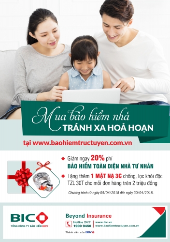 BIC ưu đãi lớn cho khách hàng mua bảo hiểm nhà trực tuyến