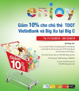 Chiết khấu tới 300 nghìn đồng cho chủ thẻ VietinBank khi mua sắm tại Big C