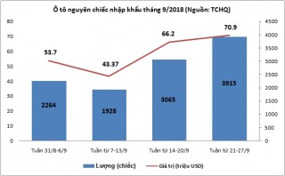 Nhập khẩu ô tô tiếp tục tăng mạnh