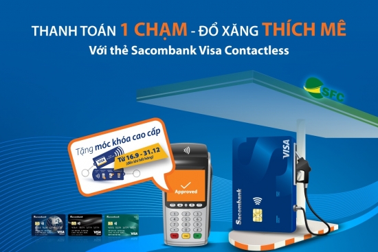 Sacombank thí điểm thanh toán chạm tại trạm xăng SFC