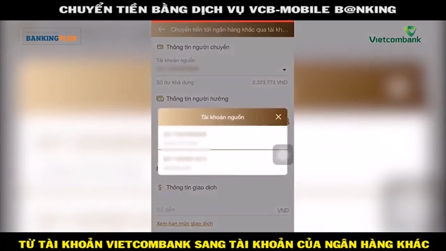 Chuyển tiền bằng dịch vụ VCB - E B@nking từ tài khoản Vietcombank sang tài khoản ngân hàng khác