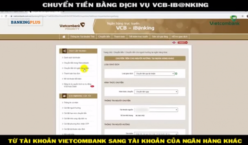 Chuyển tiền bằng dịch vụ VCB - iB@nking từ tài khoản Vietcombank sang tài khoản ngân hàng khác